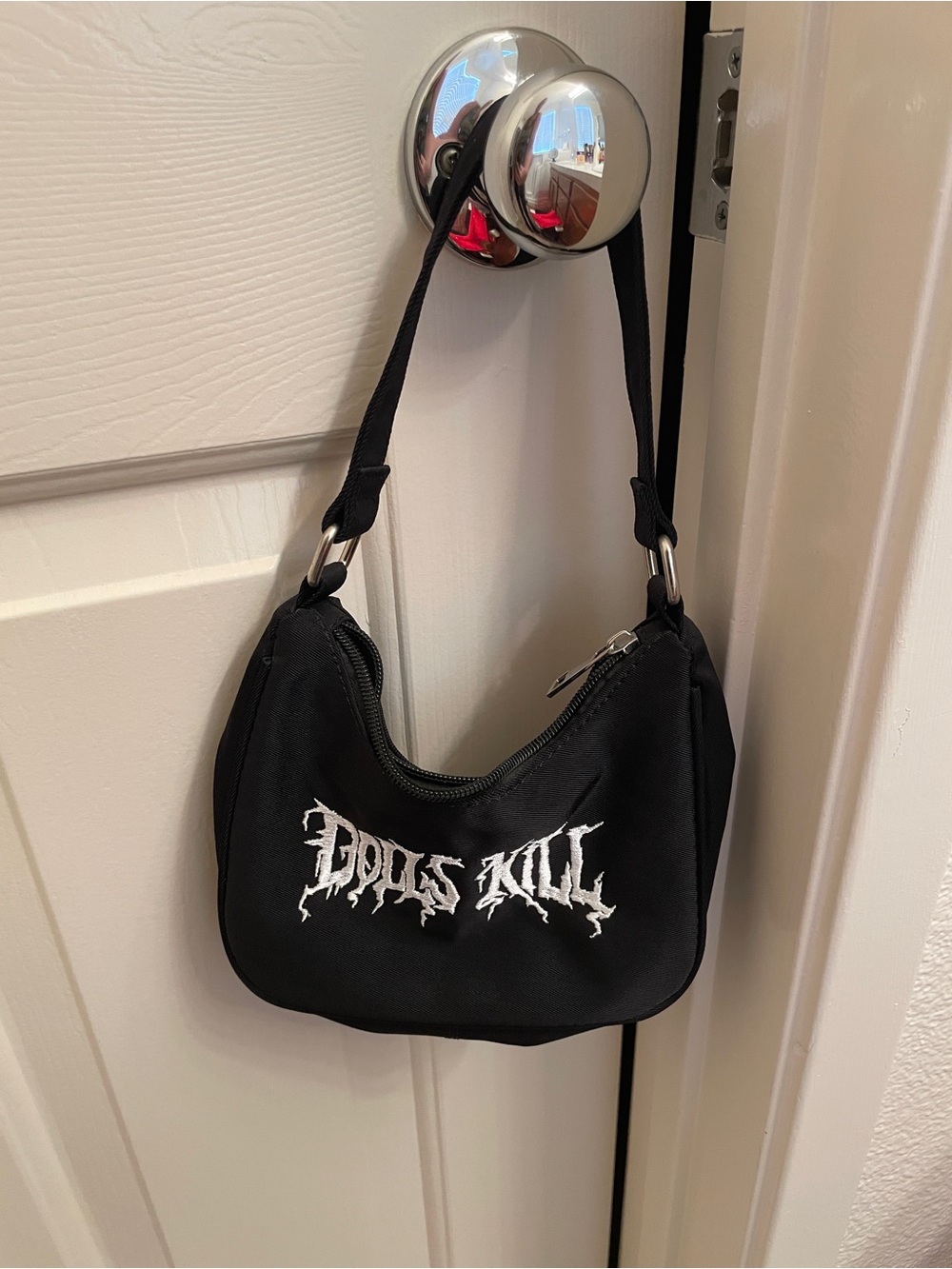 Dolls Kill Black Mini Bag with White Embroidered Logo